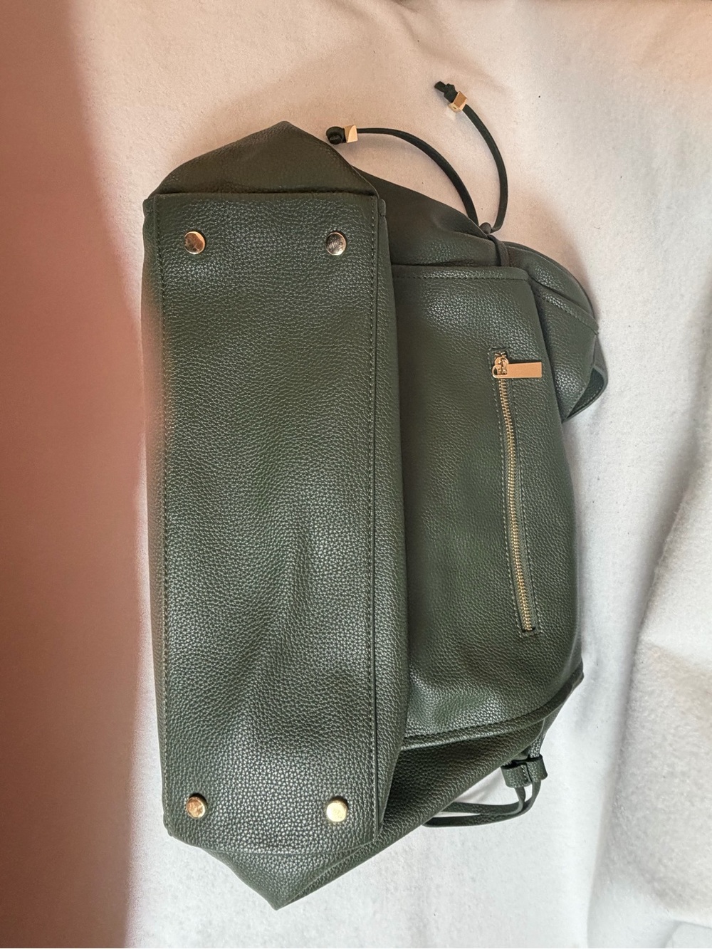 ONE5ONE Large Green Shoulder Tote Bag Gold Hardware Drawstring Sides - Picture 3 of 10